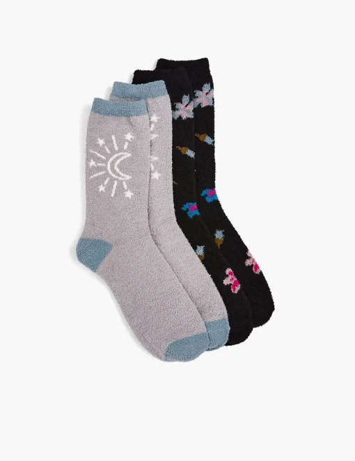 Sleep Separates^Lane Bryant 2-Pack Crew Socks - Floral & Celestial Midnight Floral