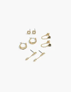 Earrings^Lane Bryant Pave Mixed Earring 4 Pack Gold Tone