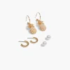 Earrings^Lane Bryant Pearl Pineapple Earrings 3 Pack Gold Tone