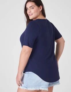 The Tee Shop^Lane Bryant Perfect Sleeve Curved-Hem Tee Maritime Blue