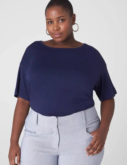 Knit Tops^Lane Bryant Perfect Sleeve Wide Crew-Neck Tee Maritime Blue