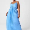 Occasion^Lane Bryant Pleated Satin Gown Sky