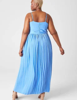 Occasion^Lane Bryant Pleated Satin Gown Sky