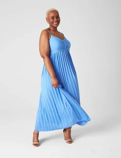 Date Night^Lane Bryant Pleated Satin Gown Sky