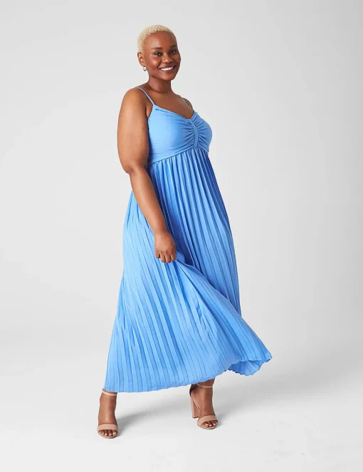 Occasion^Lane Bryant Pleated Satin Gown Sky