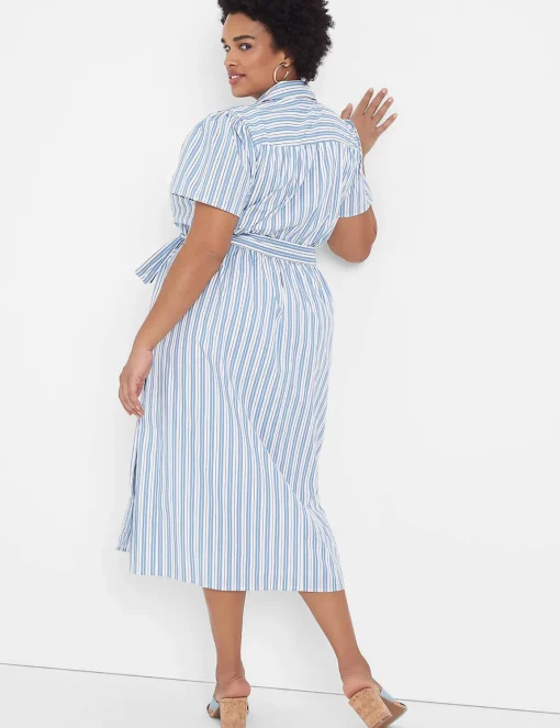Maxi & Midi^Lane Bryant Pleated-Sleeve Collar Wrap Dress Blue Stripe