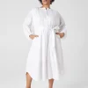 Work Versatile^Lane Bryant Poet-Sleeve Placket-Detail Midi Dress White