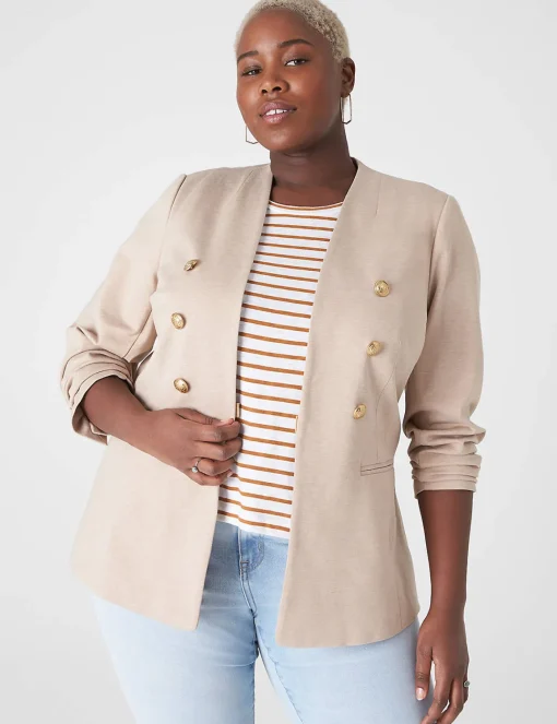 Blazers^Lane Bryant Ponte Bryant Collarless Blazer Oatmeal Heather