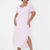 Sheath^Lane Bryant Puff-Sleeve Ruched Sweetheart-Neck Midi Dress Violet