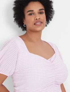 Sheath^Lane Bryant Puff-Sleeve Ruched Sweetheart-Neck Midi Dress Violet