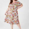 Fit & Flare^Lane Bryant Puff-Sleeve Ruched-Front Fit & Flare Dress Flower Power