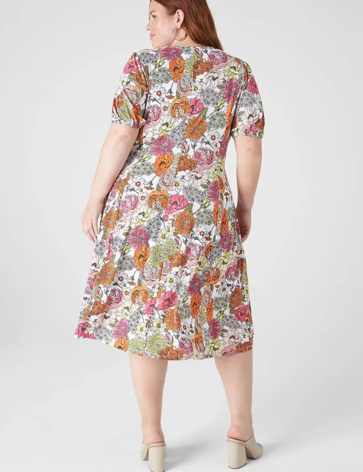 Fit & Flare^Lane Bryant Puff-Sleeve Ruched-Front Fit & Flare Dress Flower Power
