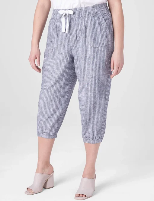 Crops And Capris^Lane Bryant Pull-On Elastic Cuff Crop Pant Railroad Stripe