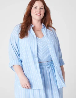 Shirts & Blouses^Lane Bryant Relaxed Button-Down Linen Tunic Blue Skinny Stripe