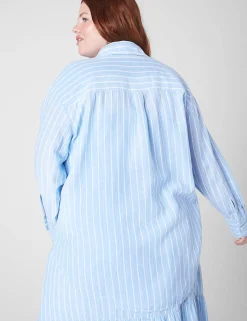 Shirts & Blouses^Lane Bryant Relaxed Button-Down Linen Tunic Blue Skinny Stripe