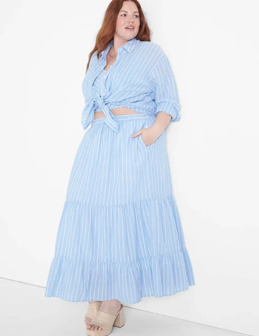 Shirts & Blouses^Lane Bryant Relaxed Button-Down Linen Tunic Blue Skinny Stripe