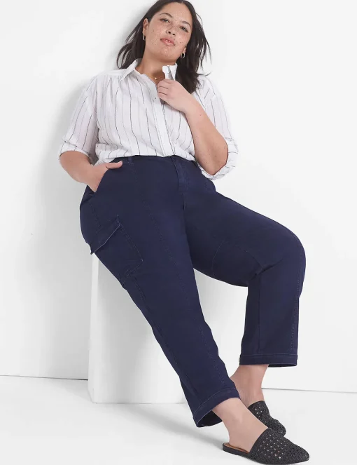 Shirts & Blouses^Lane Bryant Relaxed Crop Button-Down Shirt White Stripe
