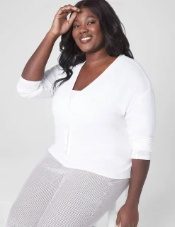 Knit Tops^Lane Bryant Relaxed Crop Hacci Button-Front Cardigan Ivory Rose