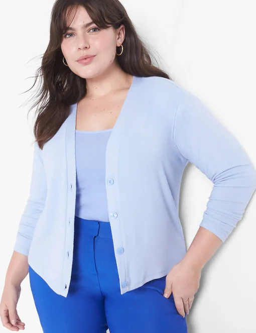 Knit Tops^Lane Bryant Relaxed Crop Hacci Button-Front Cardigan Brunnera Blue