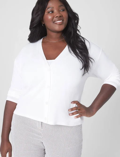 Knit Tops^Lane Bryant Relaxed Crop Hacci Button-Front Cardigan Ivory Rose