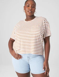 Knit Tops^Lane Bryant Relaxed Crop Short-Sleeve Pocket Tee Multi Stripe