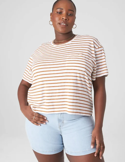 Knit Tops^Lane Bryant Relaxed Crop Short-Sleeve Pocket Tee Multi Stripe