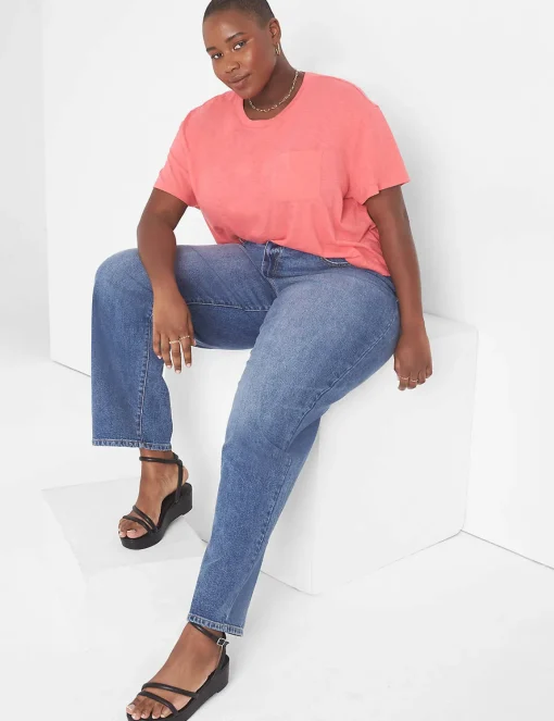 Knit Tops^Lane Bryant Relaxed Crop Short-Sleeve Pocket Tee Sun Kissed Coral