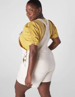 Crops, Capris And Shorts^Lane Bryant Relaxed Short Denim Overalls Ecru
