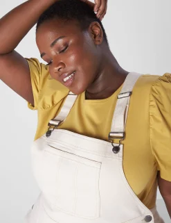 Crops, Capris And Shorts^Lane Bryant Relaxed Short Denim Overalls Ecru