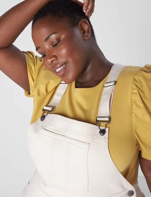 Crops, Capris And Shorts^Lane Bryant Relaxed Short Denim Overalls Ecru