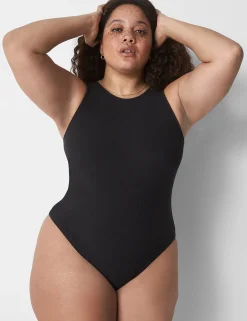 Bodysuits & Playsuits^Lane Bryant Rib Open-Back Bodysuit Black