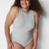 Bodysuits & Playsuits^Lane Bryant Rib Open-Back Bodysuit Light Heather Gray