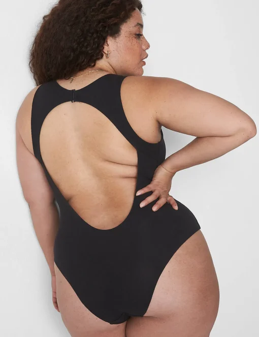 Bodysuits & Playsuits^Lane Bryant Rib Open-Back Bodysuit Black