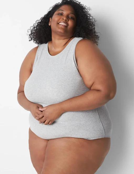 Bodysuits & Playsuits^Lane Bryant Rib Open-Back Bodysuit Light Heather Gray