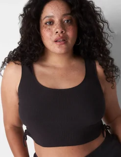 Sleep Separates^Lane Bryant Rib Ruched-Side Crop Tank Black