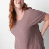 Sleep Separates^Lane Bryant Rib Short-Sleeve Top Deep Taupe