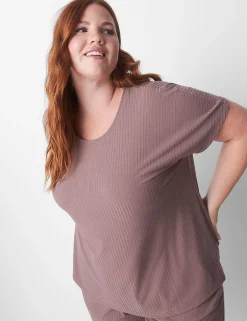 Sleep Separates^Lane Bryant Rib Short-Sleeve Top Deep Taupe
