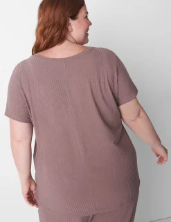 Sleep Separates^Lane Bryant Rib Short-Sleeve Top Deep Taupe