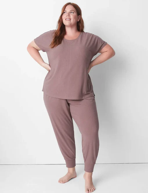 Sleep Separates^Lane Bryant Rib Short-Sleeve Top Deep Taupe