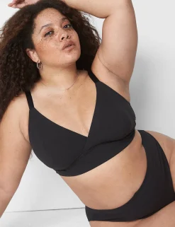 Sleep Separates^Lane Bryant Rib Triangle Longline Bralette Black