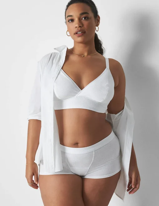 No-Wire Bras And Bralettes^Lane Bryant Rib Triangle Longline Bralette Bright White
