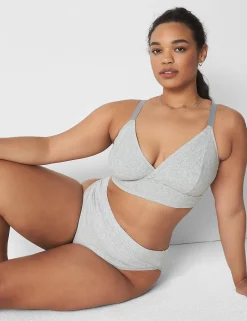 No-Wire Bras And Bralettes^Lane Bryant Rib Triangle Longline Bralette Light Heather Gray