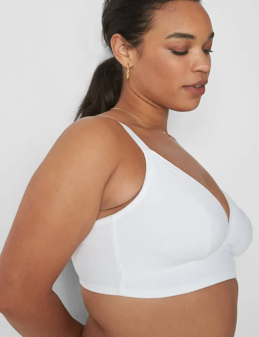 No-Wire Bras And Bralettes^Lane Bryant Rib Triangle Longline Bralette Bright White