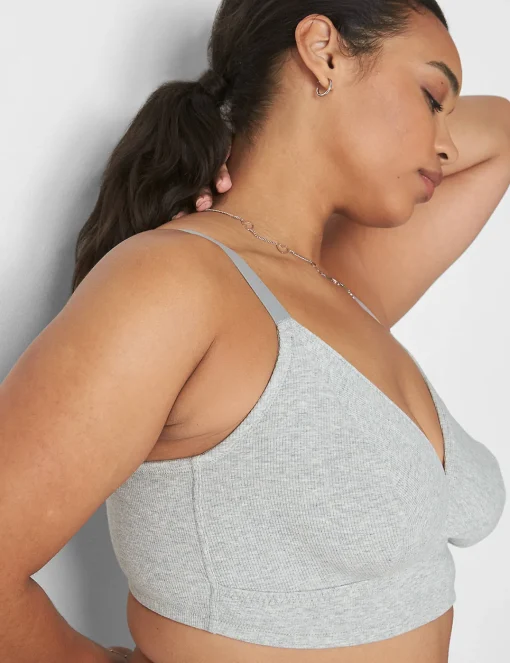 No-Wire Bras And Bralettes^Lane Bryant Rib Triangle Longline Bralette Light Heather Gray