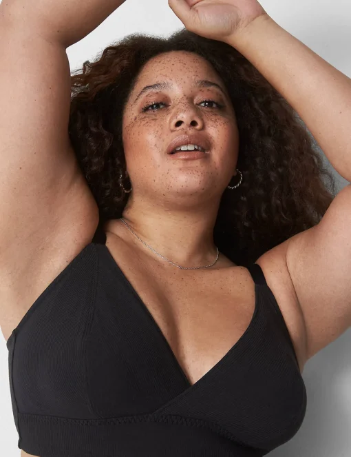 Sleep Separates^Lane Bryant Rib Triangle Longline Bralette Black