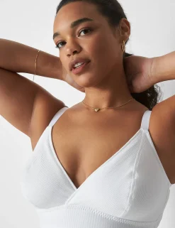 No-Wire Bras And Bralettes^Lane Bryant Rib Triangle Longline Bralette Bright White