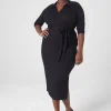 Sheath^Lane Bryant Ribbed Polo Wrap Midi Dress Black
