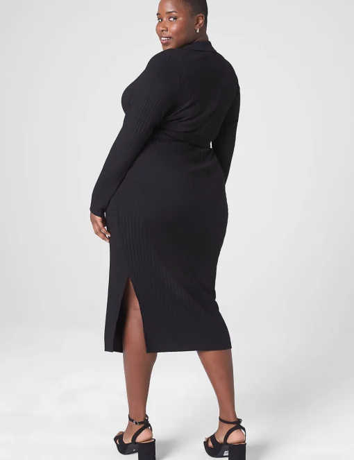 Sheath^Lane Bryant Ribbed Polo Wrap Midi Dress Black