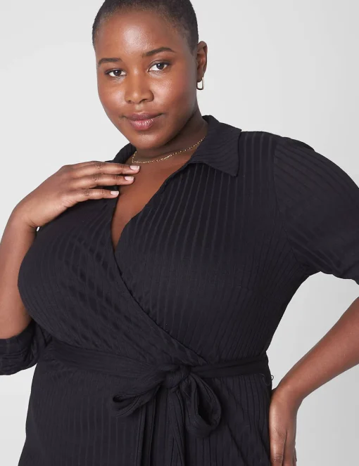 Sheath^Lane Bryant Ribbed Polo Wrap Midi Dress Black