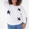 Sweaters^Lane Bryant Round-Neck Star Sweater White
